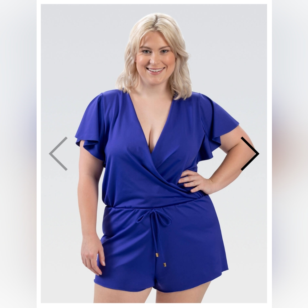 NWT Women's Aquashape Indigo Surplice Front Swim Romper Swimsuit, 22